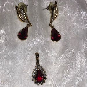 Roman Vintage Faux Crystal and Red Rhinestone Set